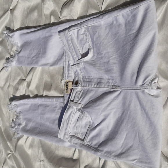L'AGENCE Sz 28 High Line High Rise Skinny Blanc Destruct Distressed Hem Jeans - Picture 17 of 17